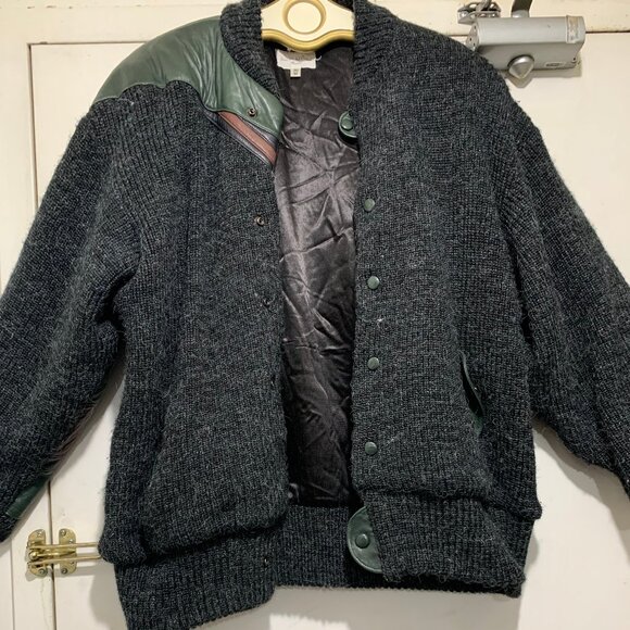 VINTAGE JEAN-MICHEL CROPSAL MONTREAL KNIT WOOL LEATHER BOMBER JACKETS SIZE XL - Picture 6 of 15